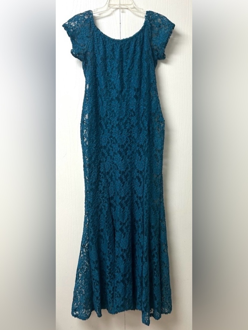 Ashley Stewart Teal Lace Cap-Sleeve Maxi Dress